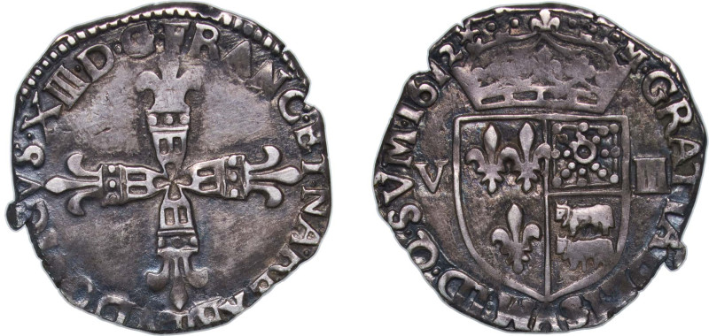 France Kingdom 1612 ⅛ Écu - Louis XIII (Béarn) Silver (.917) Morlaas Mint 4.82g ...