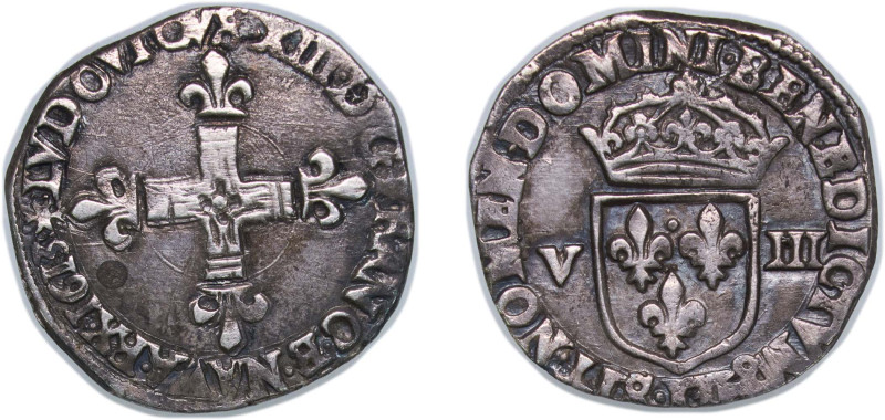 France Kingdom 1613 L ⅛ Écu - Louis XIII Silver (.917) Bayonne Mint 4.75g XF Dy ...