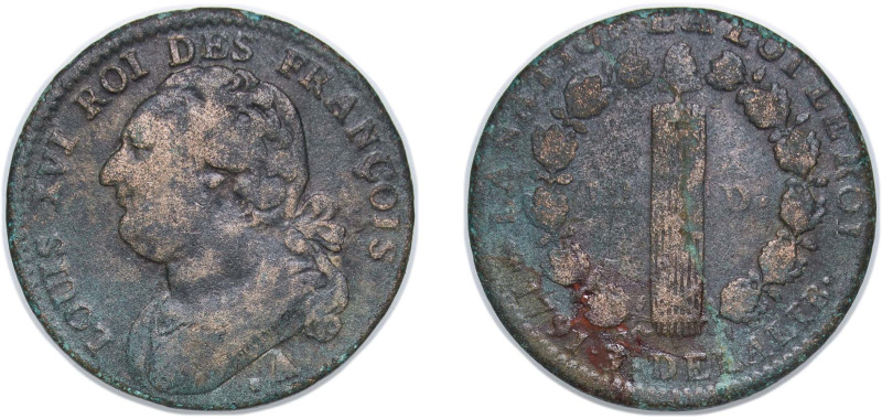 France Kingdom 1791 A 12 Deniers - Louis XVI (FRANÇOIS) Bronze Paris Mint 12.17g...