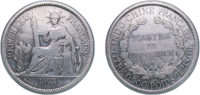 French Indochina French colony 1893 A 1 Piastre Silver (.900) Paris Mint (795000...