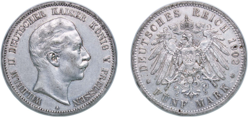 Germany Kingdom of Prussia Second Empire 1902 A 5 Mark - William II Silver (.900...