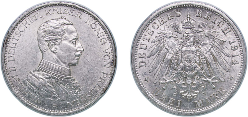 Germany Kingdom of Prussia Second Empire 1914 A 3 Mark - William II Silver (.900...