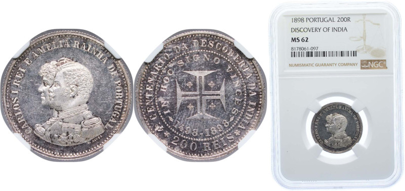 Portugal Kingdom 1898 200 Réis - Charles I (Discovery of India) Silver (.9166) L...