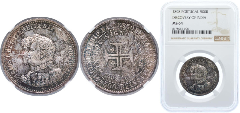 Portugal Kingdom 1898 500 Reis - Charles I (Discovery of India) Silver (.917) Li...