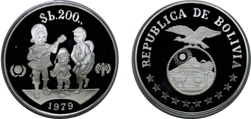 Bolivia Republic 1979 CHI 200 Pesos Bolivianos (Year of the Child) Silver (.925)...