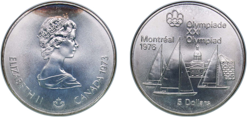 Canada Commonwealth 1973 5 Dollars - Elizabeth II (Kingston and Sailboats) Silve...