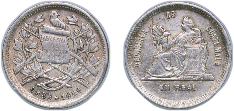 Guatemala Republic 1889 1 Real Silver (.835) Guatemala City Mint (332330) 3.06g ...