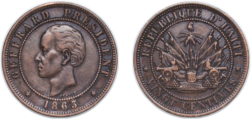 Haiti First Republic 1863 HEATON 20 Centimes Bronze Heaton and Sons / The Mint B...