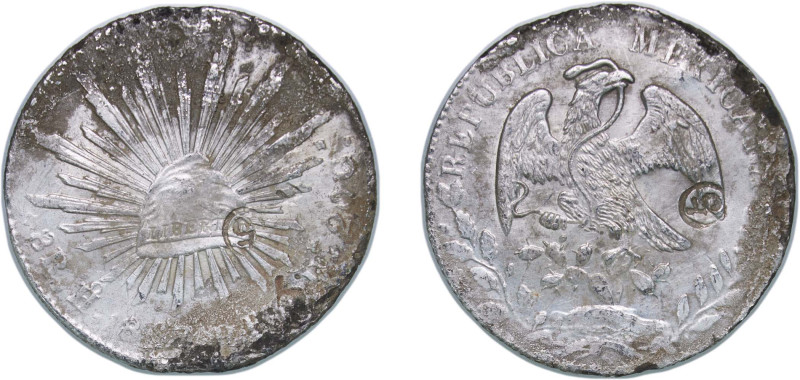 Mexico Federal Republic 1867 Ho PR 8 Reales (⑤, ⑥) Rare Silver (.903) Hermosillo...