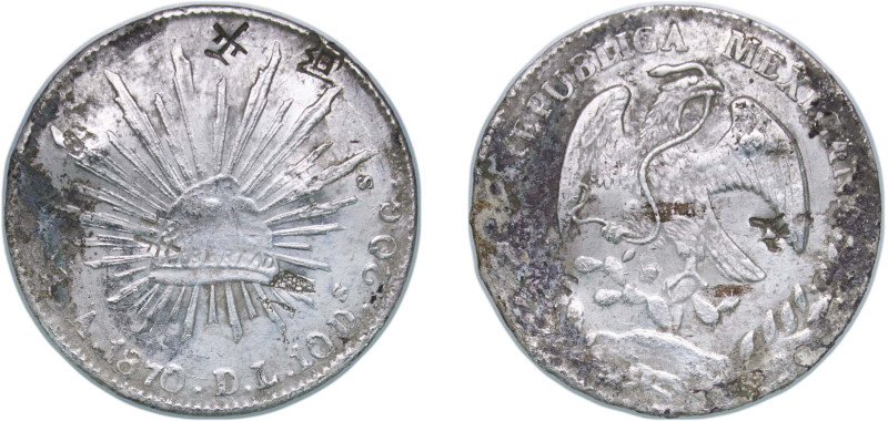 Mexico Federal Republic 1870 A DL 8 Reales Silver (.903) Alamos Mint 26.65g XF C...