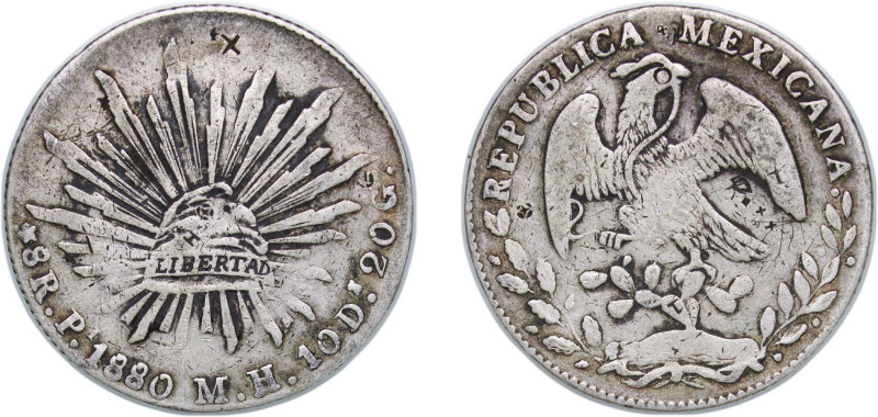 Mexico Federal Republic 1880 Pi MH 8 Reales Silver (.903) San Luis Potosi Mint 2...