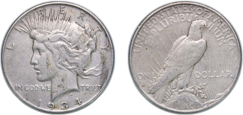 United States Federal republic 1934 S 1 Dollar "Peace Dollar" Silver (.900) San ...