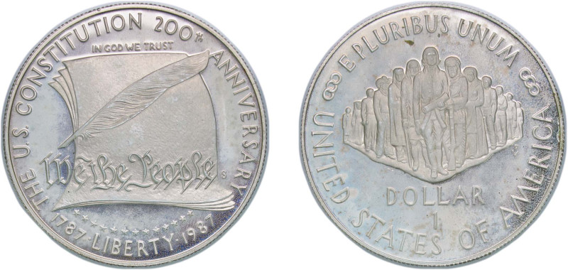 United States Federal republic 1987 S 1 Dollar (Constitution) Silver (.900) San ...