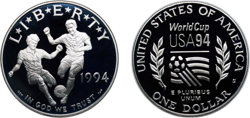 United States Federal republic 1994 S 1 Dollar (1994 World Cup Tournament) Silve...