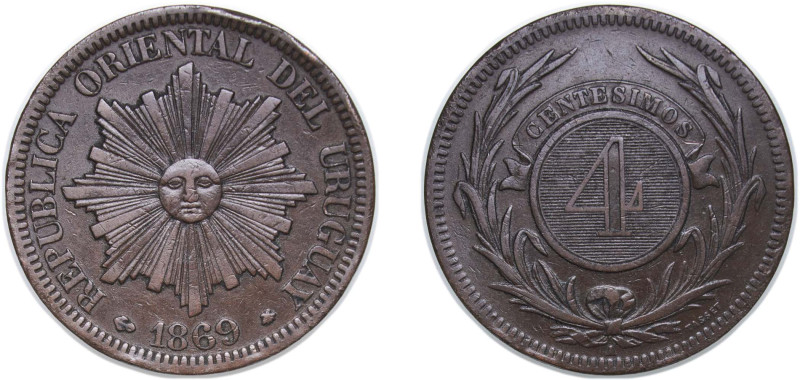 Uruguay Oriental Republic of Uruguay 1869 A 4 Centésimos Bronze Paris Mint (2000...