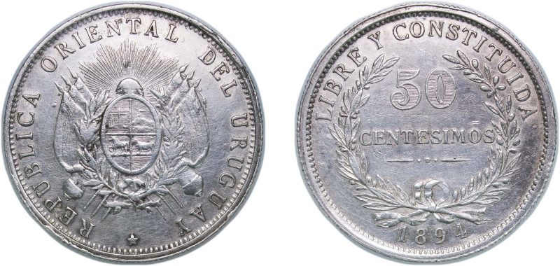 Uruguay Oriental Republic of Uruguay 1894 50 Centésimos Silver (.900) (800000) 1...