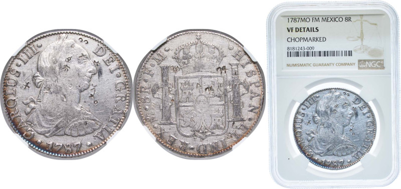 Mexico Spanish colony 1787 Mo FM 8 Reales - Charles III Silver (.896) Mexico Cit...