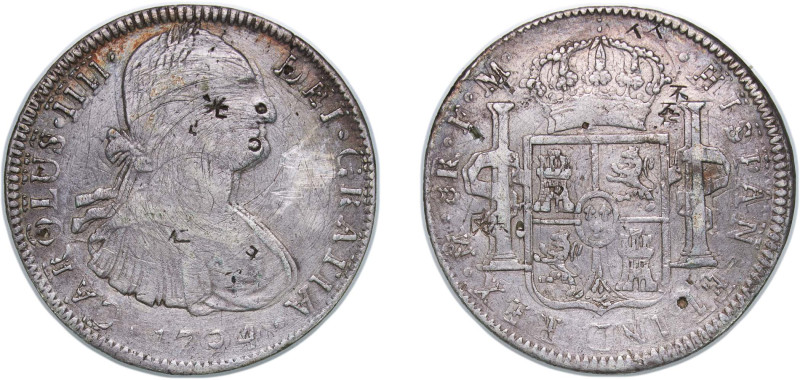 Mexico Spanish colony 1794 Mo FM 8 Reales - Charles IV (Double Struck very inter...