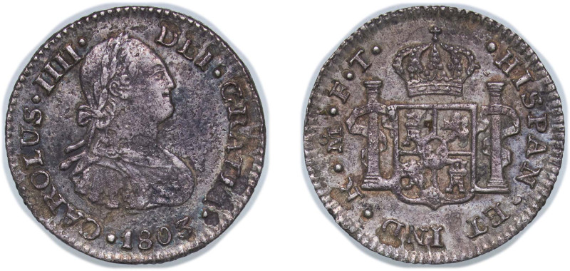 Mexico Spanish colony 1803 Mo FT ½ Real - Charles IV Silver (.903) Mexico City M...