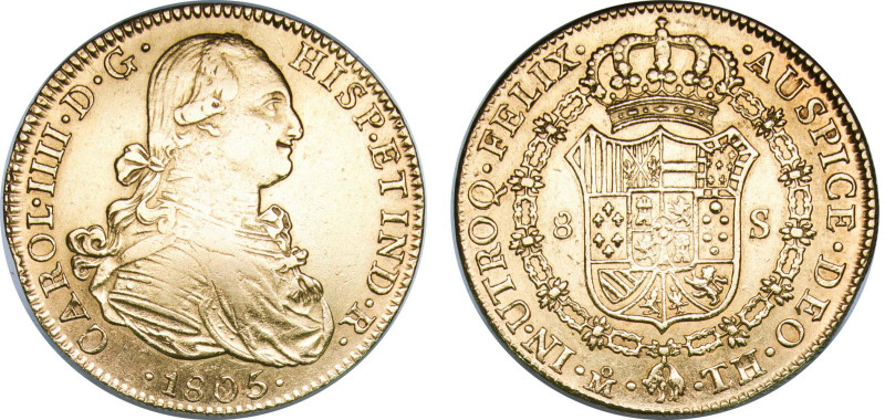 Mexico Spanish colony 1805 Mo TH 8 Escudos - Charles IV Gold (.875) Mexico City ...