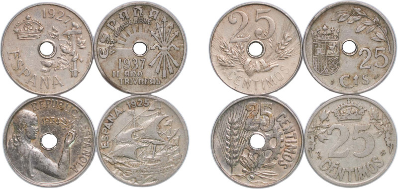 Spain 1925 - 1937 25 Centimos (7 Lots) Copper-nickel XF