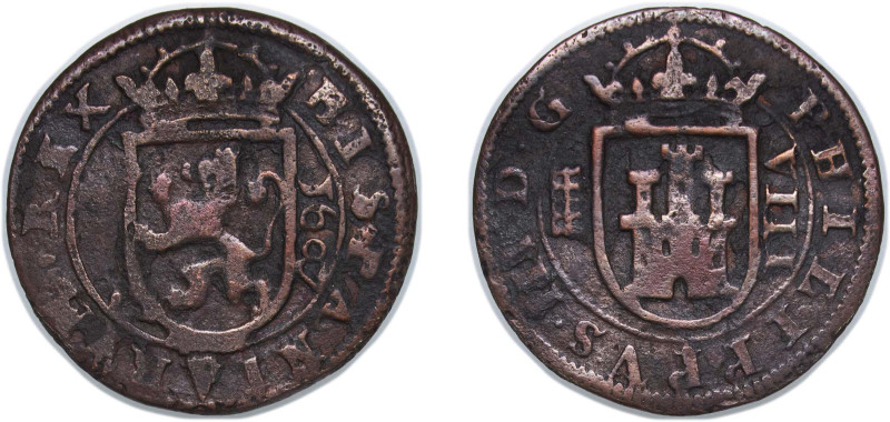 Spain Kingdom 1607 8 Maravedis - Philip III (Milled) Copper Segovia Mint 6.25g V...