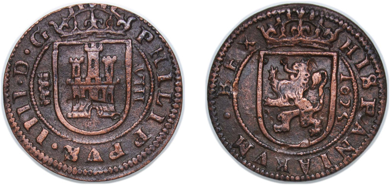 Spain Kingdom 1625 8 Maravedis - Philip IV (Milled) Copper Segovia Mint 6.15g XF...