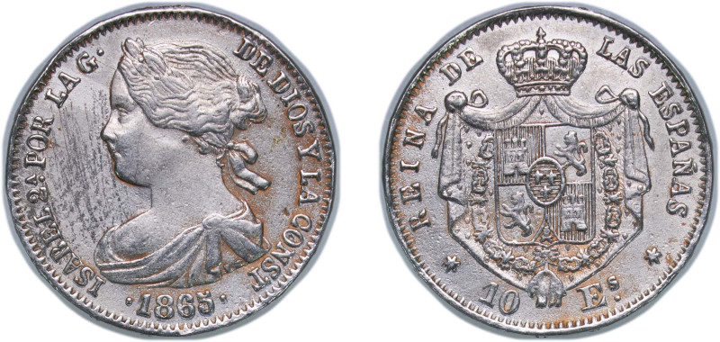 Spain Kingdom 1865 10 Escudos - Isabel II (Contemporary counterfeit in platinum)...