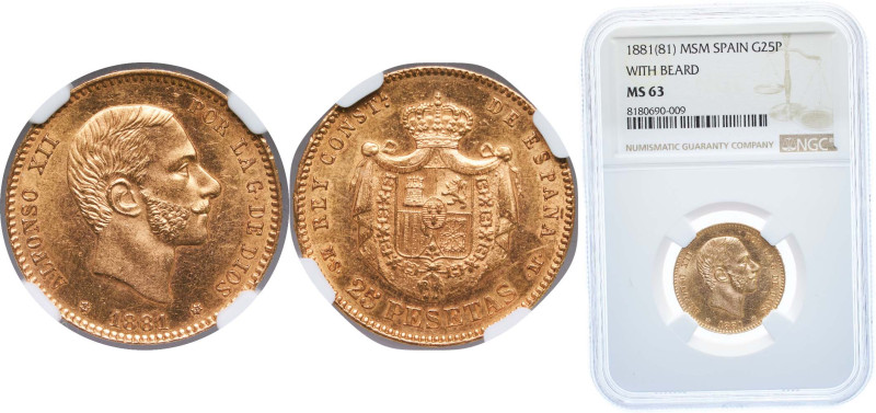 Spain Kingdom 1881 *18-81 MSM 25 Pesetas - Alfonso XII (3rd portrait) Gold (.900...