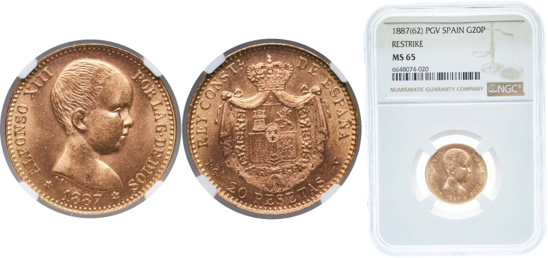 Spain Kingdom 1887 *19-62 PGV 20 Pesetas - Alfonso XIII (1st portrait) Gold (.90...