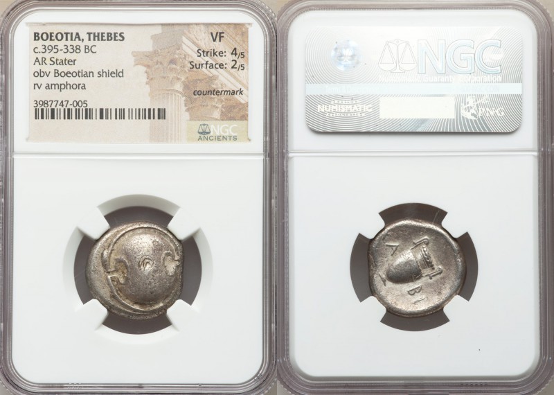 BOEOTIA. Thebes. Ca. 395-338 BC. AR stater (21mm, 2h). NGC VF 4/5 - 2/5, counter...