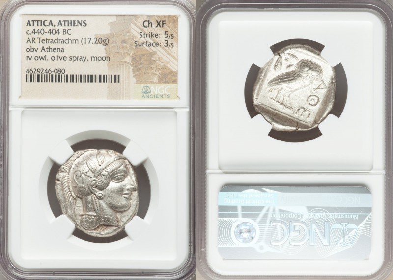 ATTICA. Athens. Ca. 440-404 BC. AR tetradrachm (26mm, 17.20 gm, 7h). NGC Choice ...