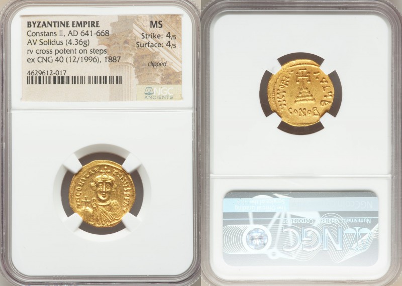 Constans II Pogonatus (AD 641-668). AV solidus (19mm, 4.36 gm, 6h). NGC MS 4/5 -...