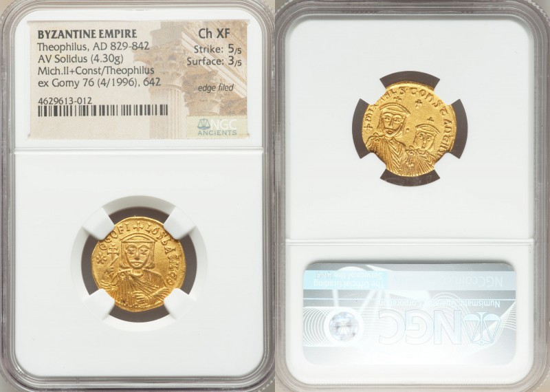 Theophilus (AD 829-842), with Michael II Armorian and Constantine. AV solidus (2...