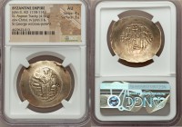 John II Comnenus (AD 1118-1143). EL aspron trachy (34mm, 4.51 gm, 6h). NGC AU 4/5 - 3/5. Constantinople. IC-XC, Christ seated facing on backless thron...