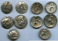 ANCIENT LOTS. Greek. Macedonian and Seleucid Kingdoms. Ca. 336-223 BC. Lot of five (5) AR tetradrachms. VG-Fine, test cuts, bankers punches. Includes:...