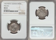 Zog I silver Prova Frang Ar 1935 MS65 NGC, Rome mint, KM-Pr42, Pag-814. Mintage: 50. A great rarity within the Albanian series, and the current finest...