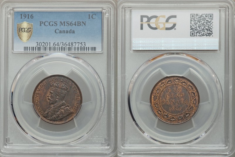 George V 3-Piece Lot of Certified Cents, 1) Cent 1916 - MS64 Brown, KM21 2) Cent...