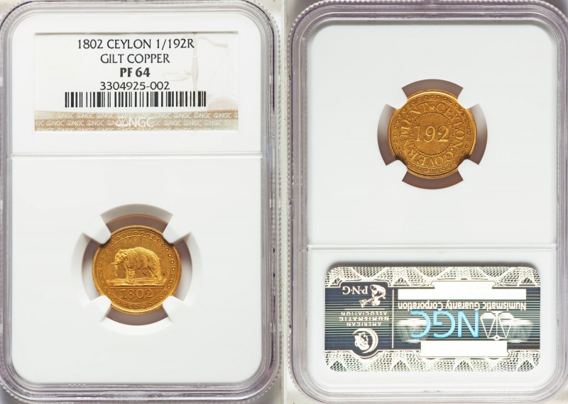 British Colony. George III gilt copper Proof 1/192 Rixdollar 1802 PR64 NGC, KM73...
