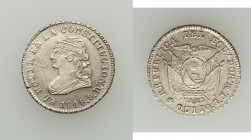 Republic 1/2 Real 1848 QUITO-GJ AU/UNC, Quito mint, KM35. 16mm. 2.11gm. 

HID09801242017