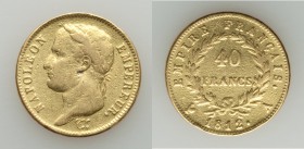 Napoleon gold 40 Francs 1812-A About VF (cleaned, sweated), Paris mint, KM696.1. 26mm. 12.51gm. AGW 0.3734 oz. 

HID09801242017