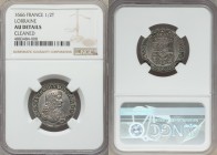 Lorraine. Karl III 1/2 Teston 1666 AU Details (Cleaned) NGC, Nancy mint, KM61. A comparatively handsome example of this usually low-grade type even wi...
