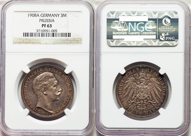 Prussia. Wilhelm II Proof 3 Mark 1908-A PR63 NGC, Berlin mint, KM527. 

HID09801...