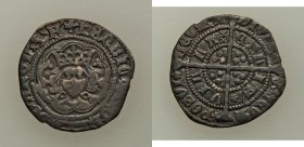 Henry VI (1422-1461) Mule 1/2 Groat ND (1430-1431) XF (flatly struck, lightly clipped), Calais mint, Plain Cross mm, pairing an Annulet obverse with a...