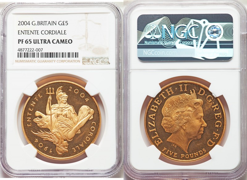 Elizabeth II gold Proof "Entente Cordiale" 5 Pounds 2004 PR65 Ultra Cameo NGC, K...