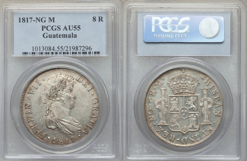 Ferdinand VII 8 Reales 1817 NG-M AU55 PCGS, Nueva Guatemala mint, KM69. Prooflik...