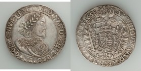 Ferdinand III Taler 1658-KB AU/UNC (surface hairlines), KM107, Dav-3198. 45mm. 28.49gm. Posthumous issue. Absolutely beautifully struck, the whole of ...