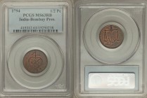 British India. Bombay Presidency 4-Piece Lot of Certified Assorted Issues, 1) 1/2 Pice 1794 - MS63 Red and Brown PCGS 2) 1/2 Rupee AH 1215 Year 46 - M...