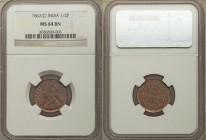 British India. Victoria 3-Piece Lot of Certified 1/2 Pice NGC, 1) 1/2 Pice 1862-(c) - MS64 Brown, Calcutta mint, KM466 2) 1/2 Pice 1886-(c) - MS63 Red...