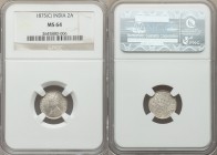 British India. Victoria 3-Piece Lot of Certified 2 Annas NGC, 1) 2 Annas 1875-(c) - MS64, Calcutta mint 2) 2 Annas 1877-(b) - AU58, Bombay mint 3) 2 A...